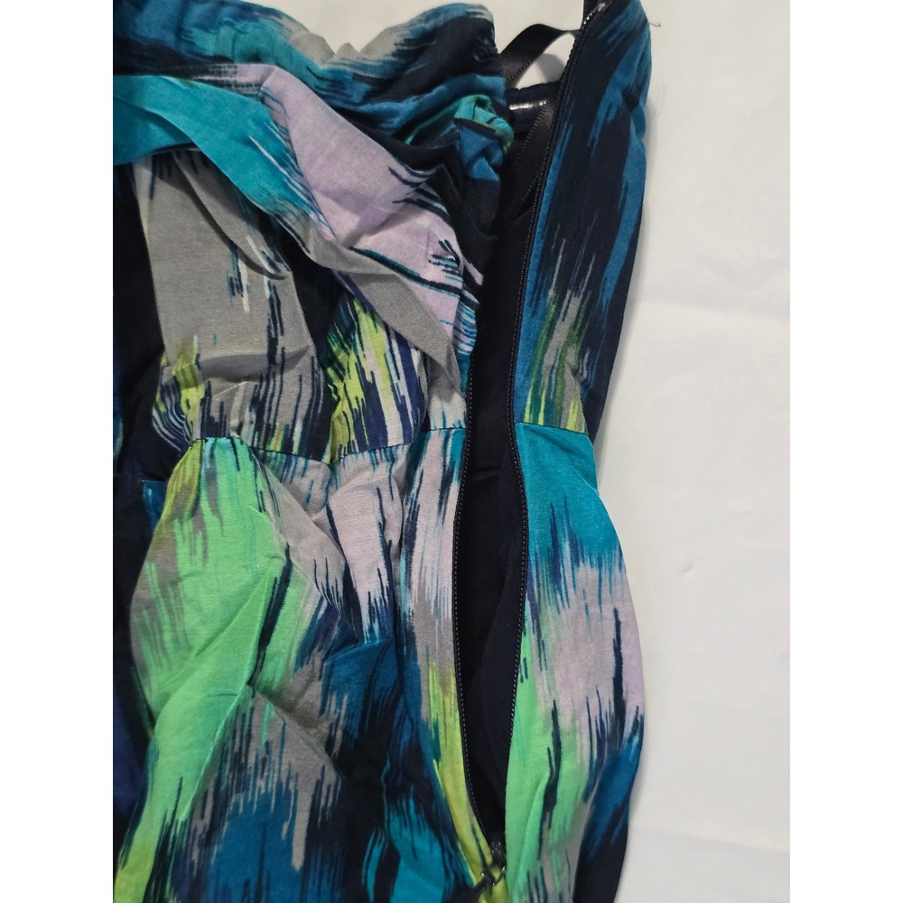 Ann Taylor LOFT One Shoulder Ikat Print Mini Dress Blue Green Size 8 - Picture 9 of 16